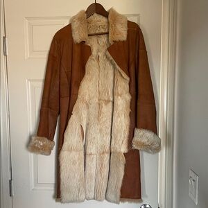 Vintage Bebe Fur Lined Leather Jacket – Y2K Distressed Style – Brown